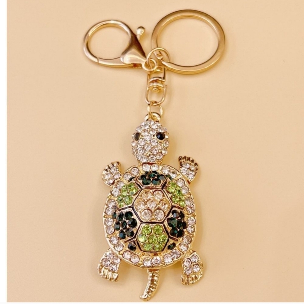BRAND NEW! Crystal Turtle Keychain/Purse Charm, Green ~ Gift, Reptile Lover